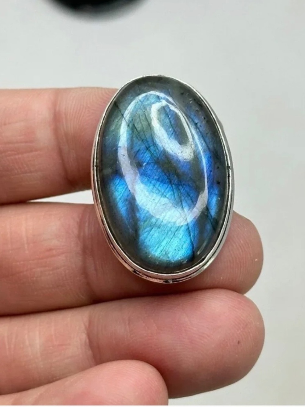 New Sterling Silver Blue Flash Labradorite Ring - Picture 4 of 14